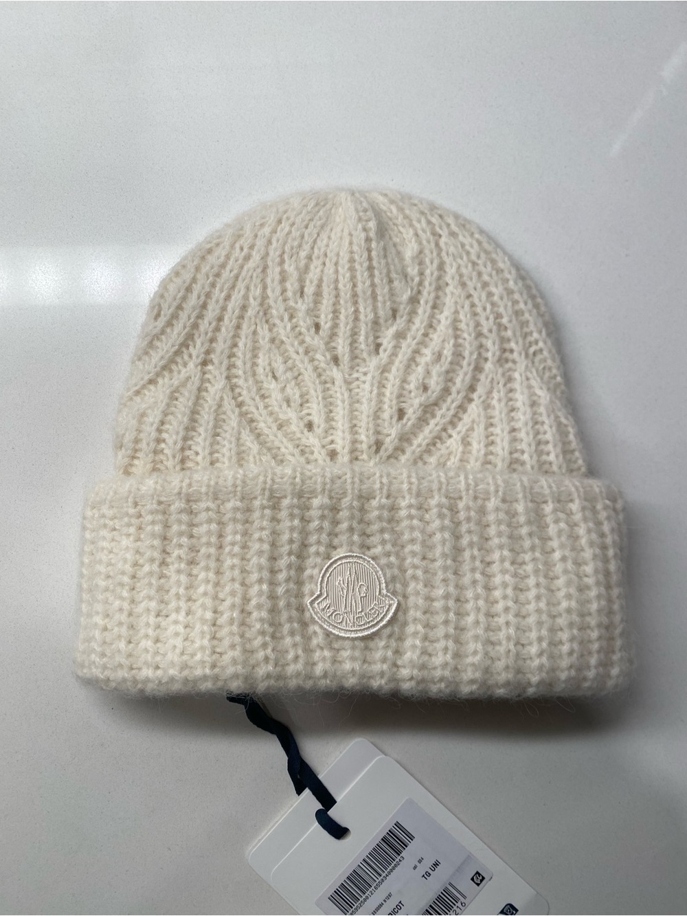 Moncler Logo Patch Virgin Wool & Cashmere Beanie White/Cream NEW